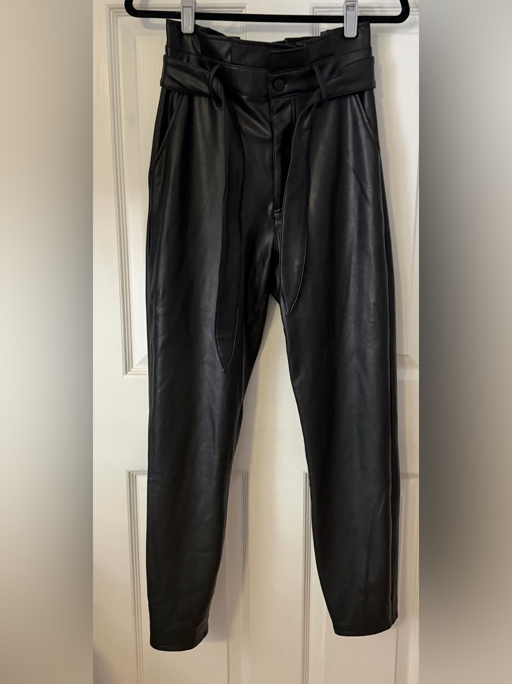 Abercrombie Faux Leather Paperbag Pants S Black Belted High Rise